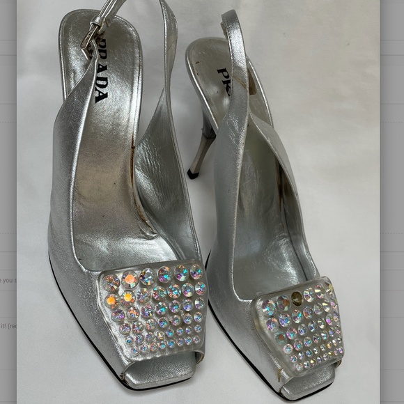Prada Shoes - PRADA. Leather Crystal Embellishments Slingback Pumps